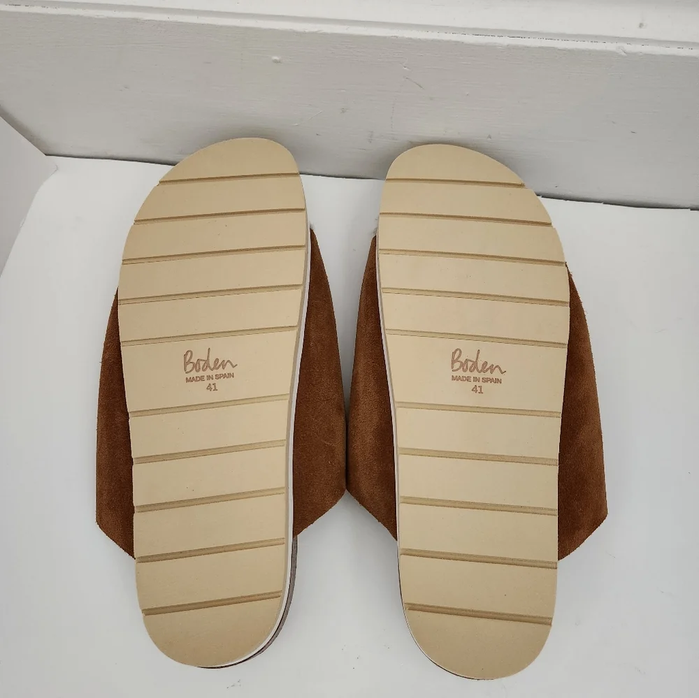 Boden tan suede faux fur cozy slippers footbed sandals slide women size 41